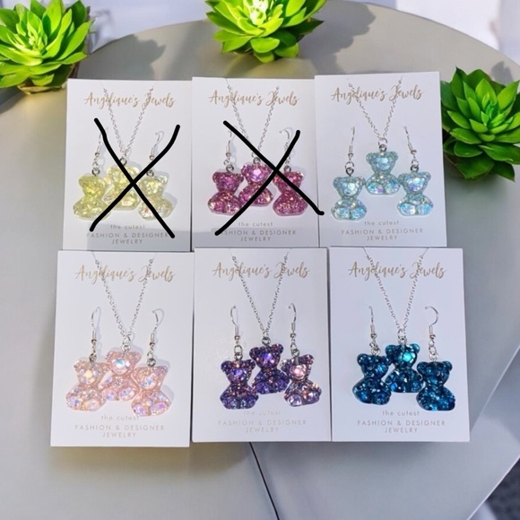 Handmade Jewelry - Iridescent Gummy Bear Earrings & Necklace Sets (Pick 1)